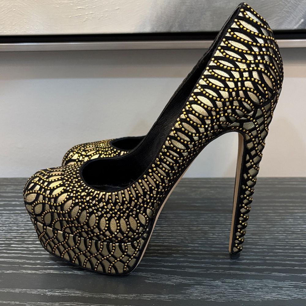 Brian Atwood Black and Gold Women's Heels